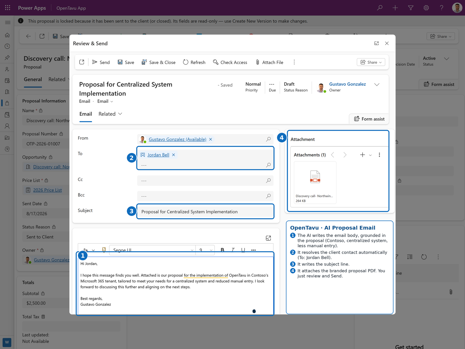 Proposal Email in the OpenTavu app